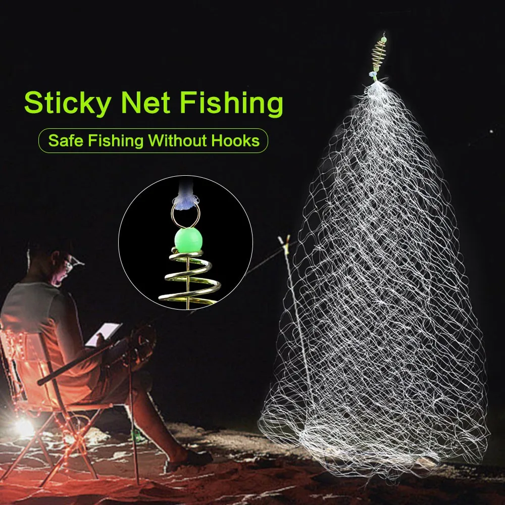 1 Pcs Shallow Beach Fishing Net Luminous Bead Net Sea Fish Sticky Net Fishing Tackle For Freshwater Fishing 5/7/9/11/13 Mesh