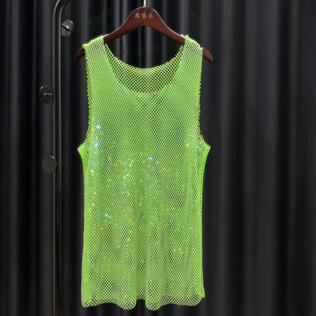 Women&Men Neon Crystal Colorful Rhinestones Shiny Sexy Y2K Long Tank Tops Party Club Sexy See Through Mesh Hollow Out Diamond 65