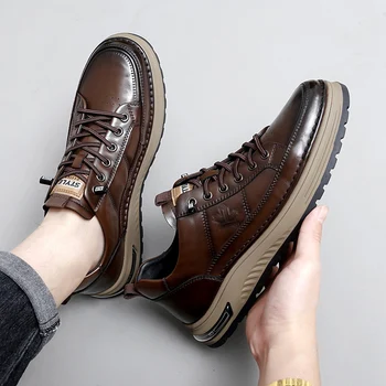 Italian Genuine Leather Men Shoes New Lace Up Designer Casual Shoes Luxury Brand Outdoor Walking Sneakers Men Sneakers os