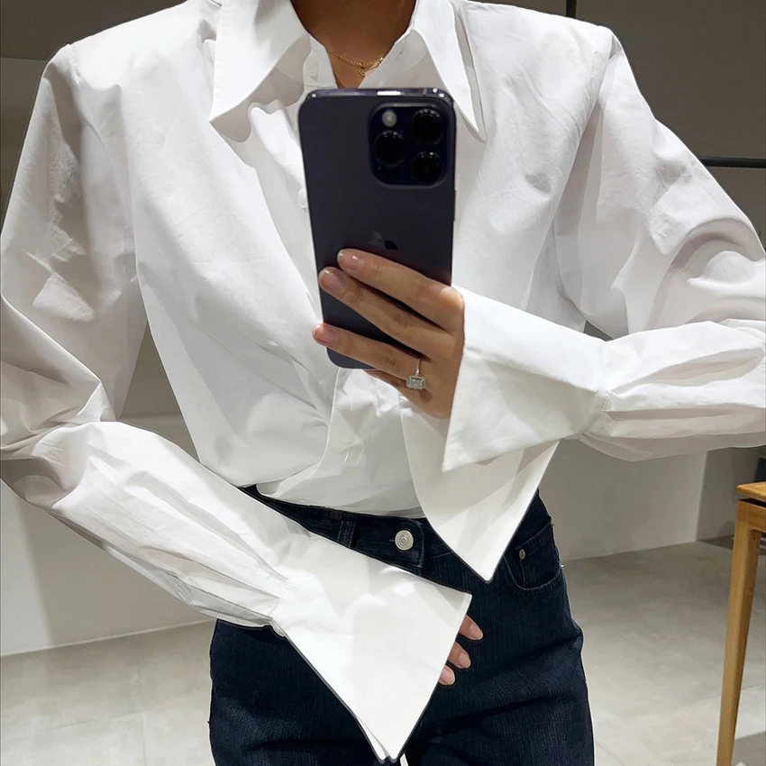 Linad elegante camisa blanca manga blusa elegante tejido abotonada Tops mujeres 2025 otoño Oficina señora camisas de manga larga Mujer