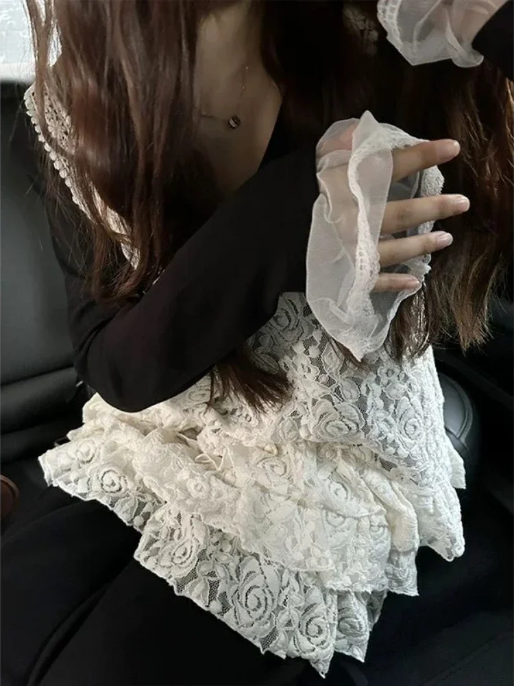 Grunge Süße Stickerei Blume Aushöhlen s Frauen Frühling Harajuku Rüschen Tops Kawaii Fee Camisoles Y2k Ästhetik