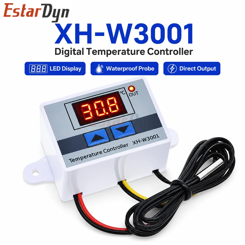 Estardyn W3001 Digital Temperature Controller Thermostat Switch 12V 24V 220V for Incubator Aquarium Heating Cooling