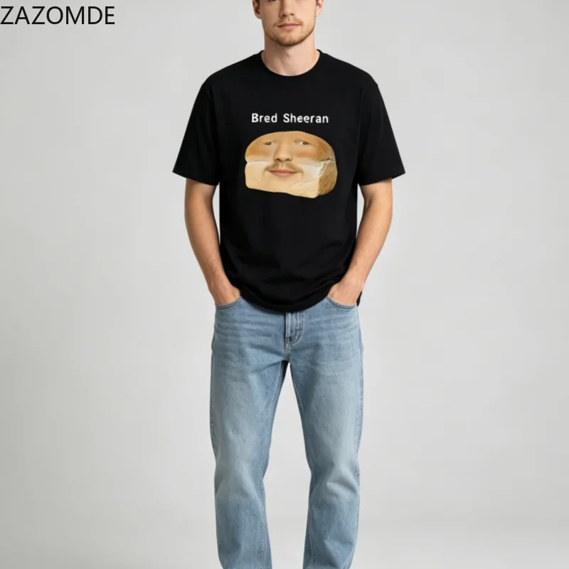ZAZOMDE Food Lover Funny Bread Graphic Tee Men Women Casual O Neck Short Sleeve Weird Face Print Daily Streetwear Cotton T Shirt