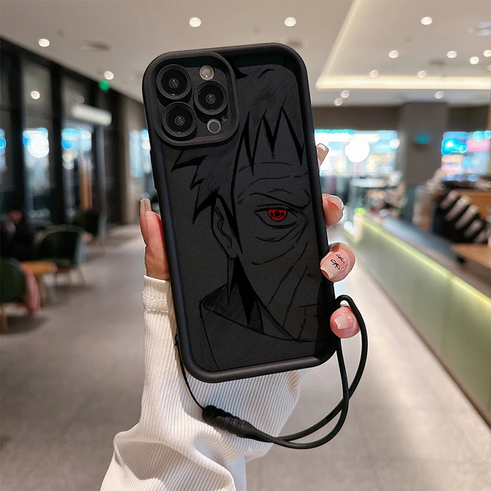 Anime Cool-N-Narutos Handyhülle für iPhone 15 14 13 12 11 Pro Max Mini XR XS X 7 8 Plus Weiche TPU-Rückseite mit Handschlaufe