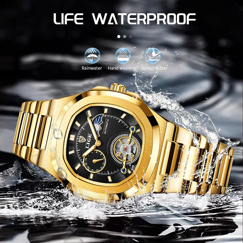 TOP 2024 LIGE original men\'s watch mechanical watch stainless steel luminous waterproof mens wristwatch box relogios masculino