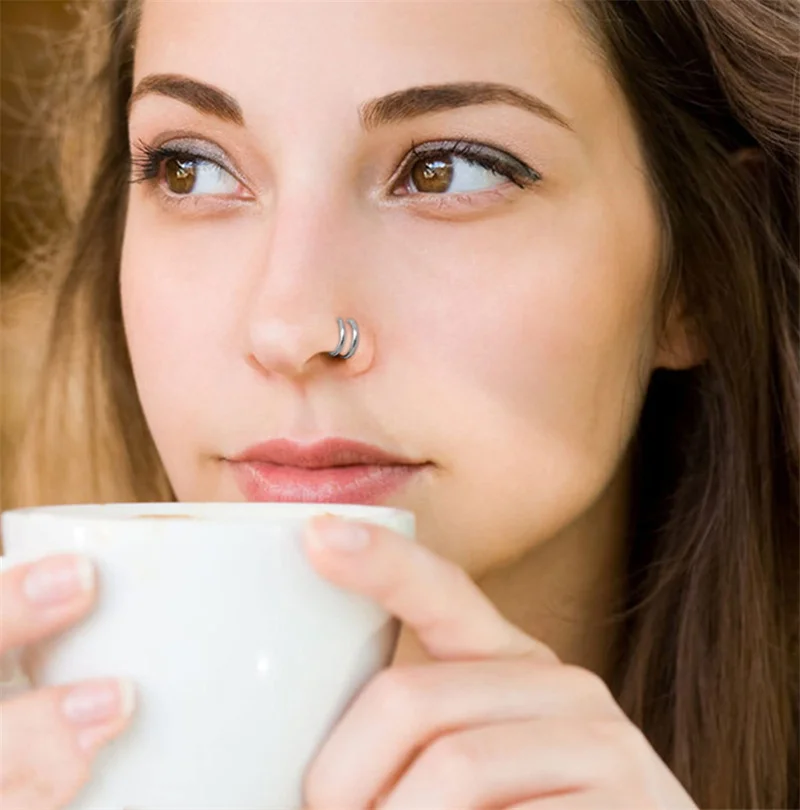 1 paar roestvrijstalen dubbele spiraal neus ring zilveren kleur spiraal neus hoepel set voor vrouwen mannen neusgat piercing sieraden