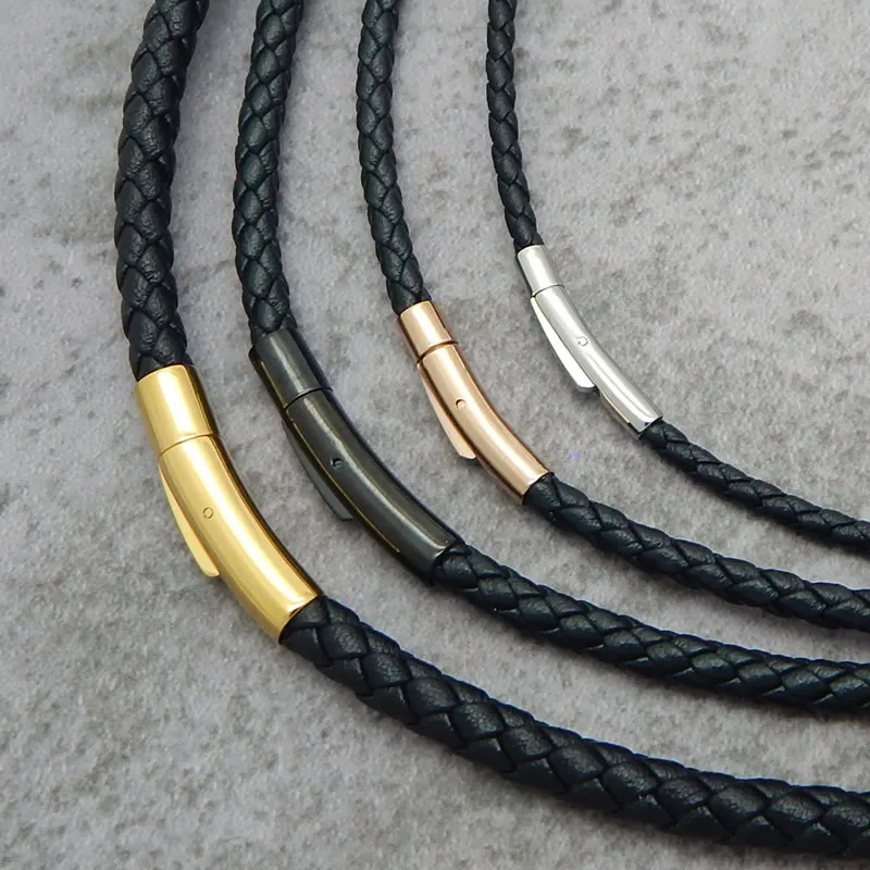 Image of 3/4/5/6mm 60cm 80cm Lederkette mit Edelstahl-Verschluss Halskette Choker Schwarz Braun Geflochtene Schnur für Herren Damen Schmuck