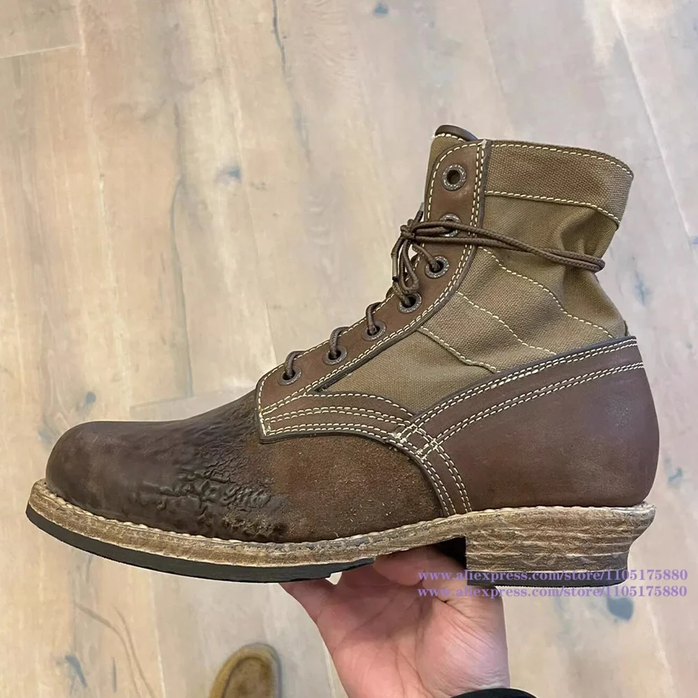 Brown Leather Zip-Up Men's Boots Vintage Style Round Toe Height-Increasing Boots Luxury Designer Men's Shoes Botas Mujer