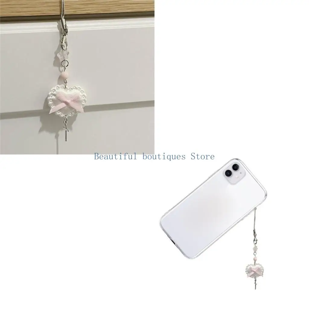 U4LF Heart Shaped Pillow Keyrings Star Pendant Acrylic Keychain Colorful Bows Lanyard Multi-Functional Bags Accessories