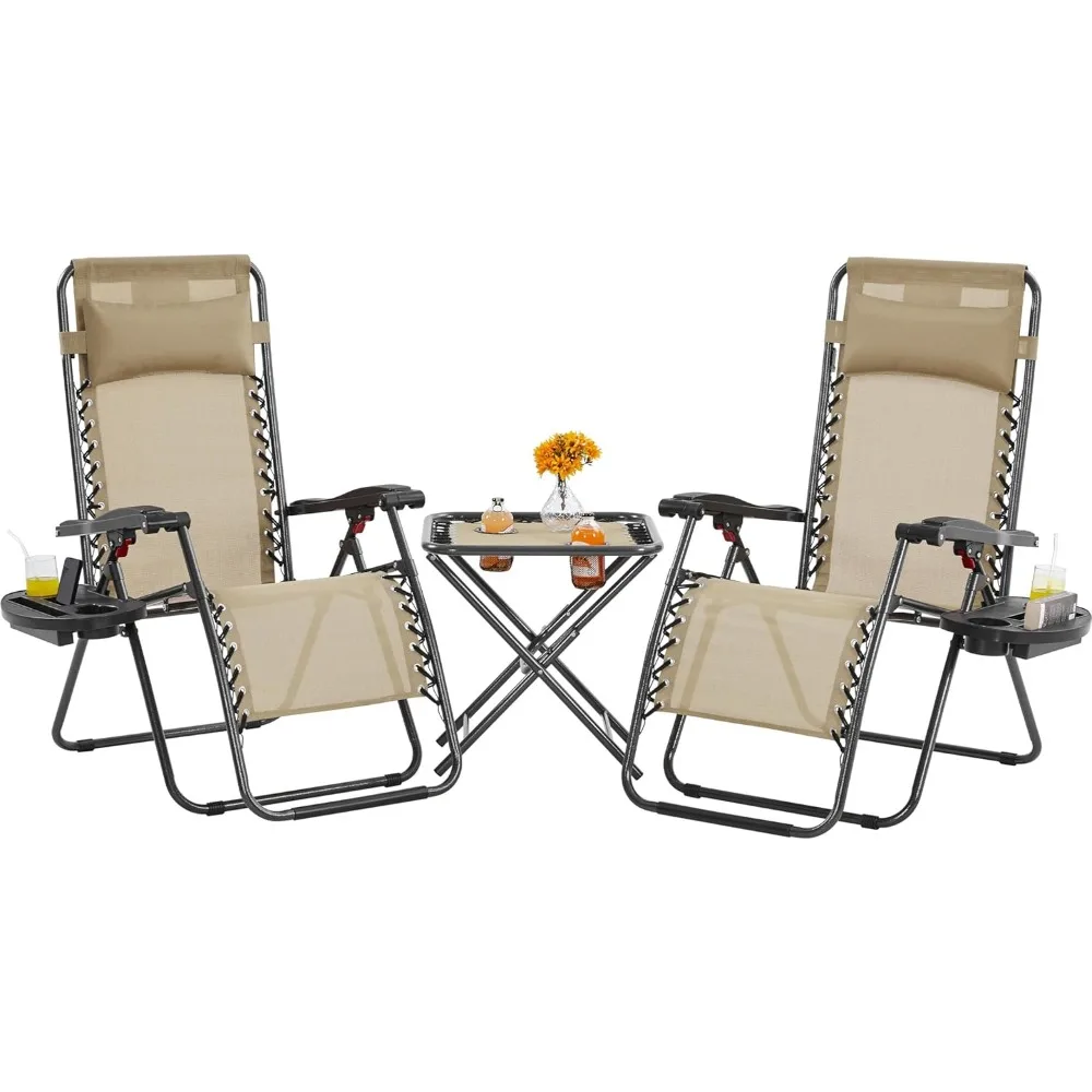 

3PCS Zero Gravity Recliner Portable Outdoor Reclining Chair Set w/Side Table Folding Chaise Lounge Chairs for Patio Beach Deck