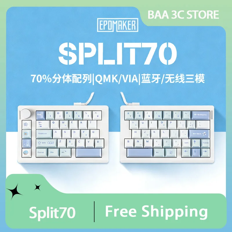 

Механическая клавиатура Epomaker Split70, ручка управления, 3 режима, беспроводная RGB, горячая замена Qmk через переключатель Wisteria, эргономичная разделенная клавиатура