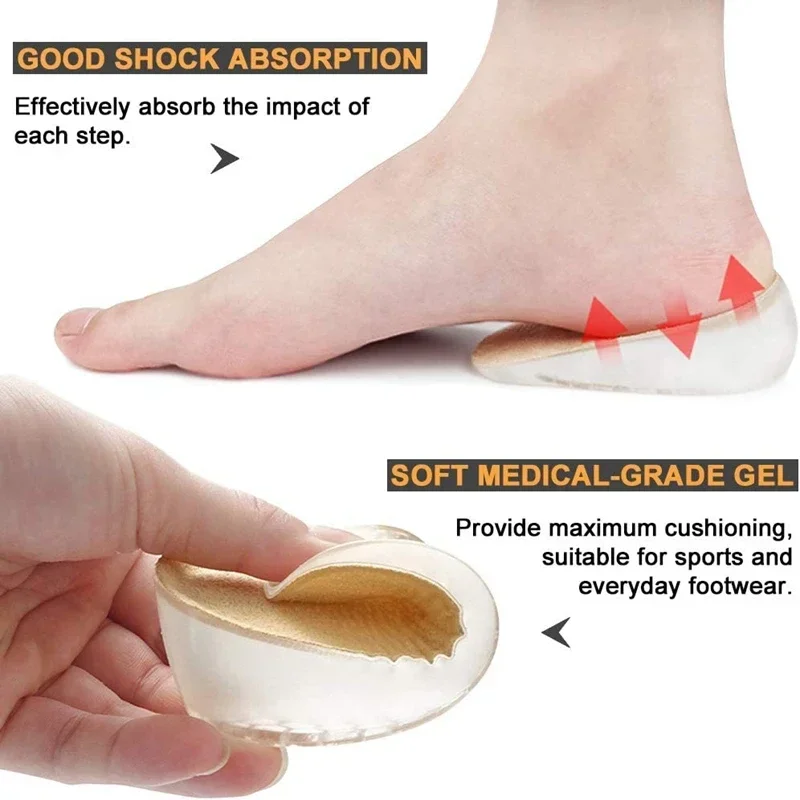 Gel Silicone Height Increase Insole Invisible Heel Lift Inserts Elastic Pads for Men & Women Shoe Foot Care Protector Cushion