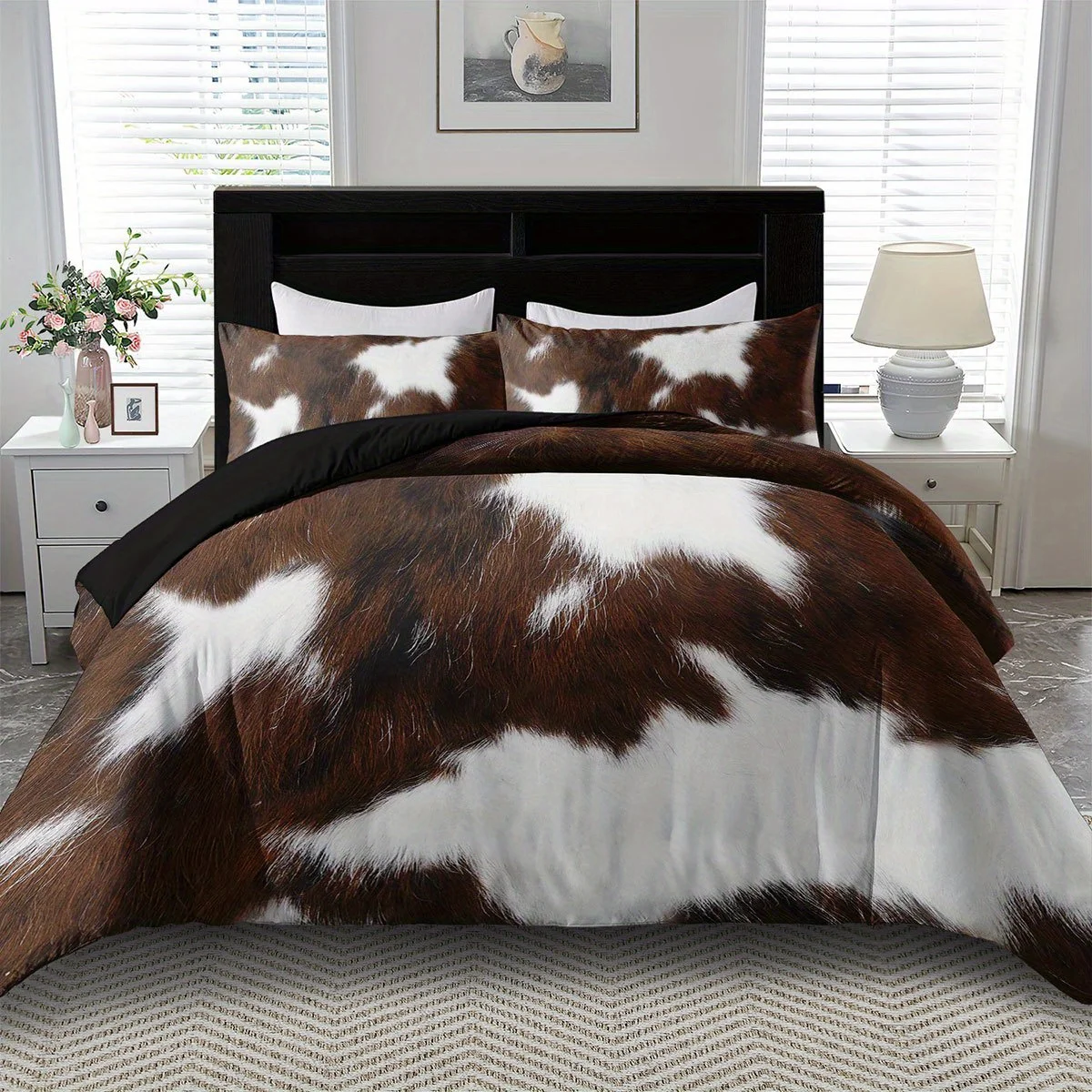 Bedding Set Cowhide Pattern Print Duvet Cover Set King Queen Style Quilt Cover Bedroom Decor Guest Room Machine Washable