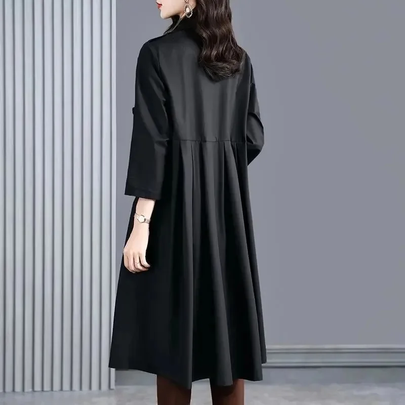 3XL Female Windbreaker Coat Women\'s Spring 2023 New High End Loose Style Slim Autumn Mid length Coat Women Pocket Pleating Coat