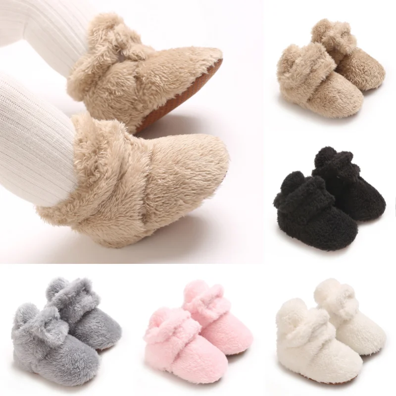 Toddlers Boys and Girls Fluffy Cotton Shoes Soft and Non Slip Newborn Plush Warm Floor Shoes Before Learning To Walk 0-18 Month