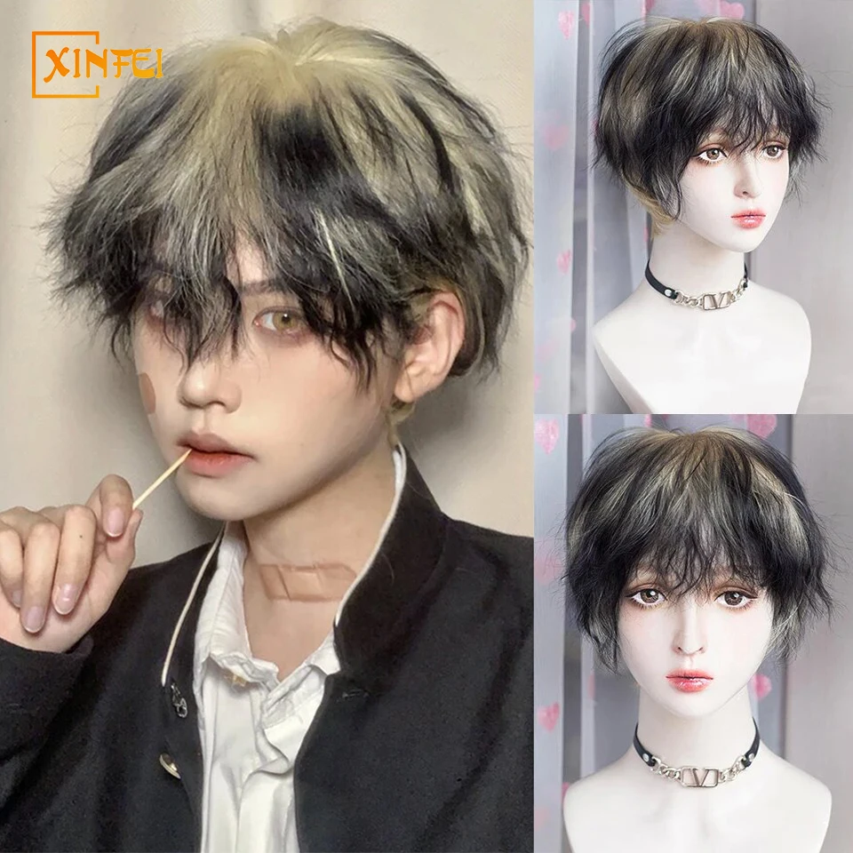 

Cosplay High-temperature Hair Synthetic Wig Men's Golden Gradient Layer Curly Hair Fluffy Full Top Wig Juvenile Animation Wig