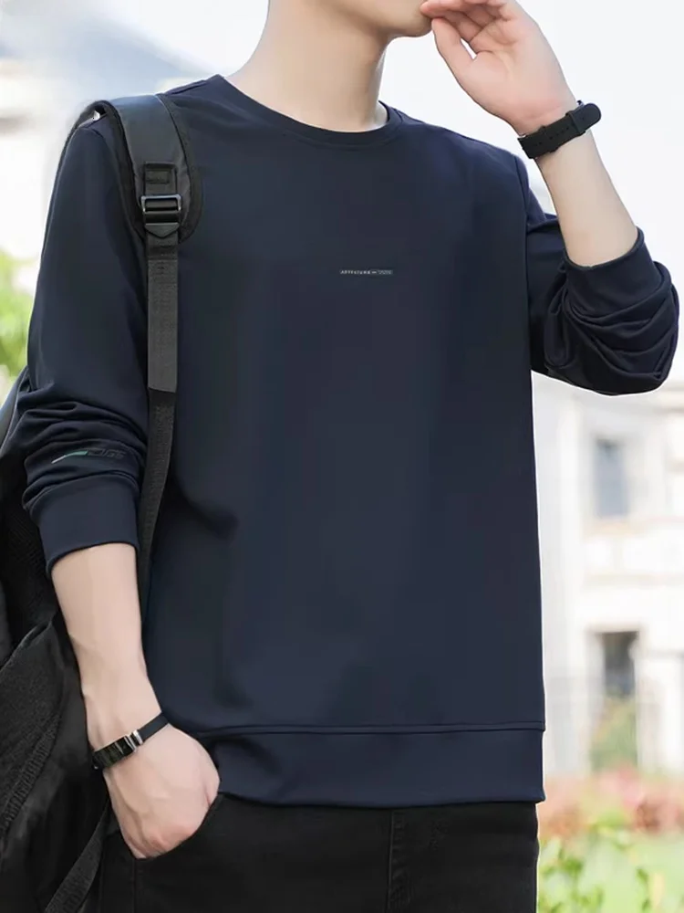 

Мужская толстовка с длинным рукавом, весна 2024, повседневная, на флисовой подкладке, с круглым вырезом, молодежная, модная, удобная базовая модель