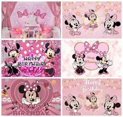 Disney Mickey Minnie Mouse Backdrops Girl Birthday Party Newborn Decor Customized Heart-Shaped Banner Studio Background