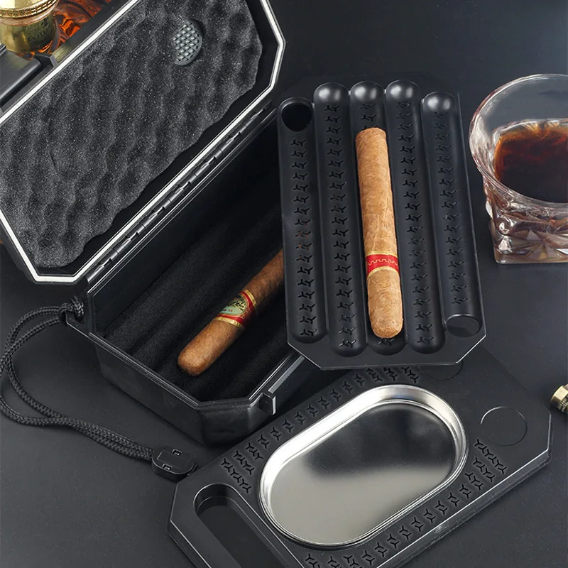 Multifunctional Cigar Humidor Box 3 Layers Waterproof Plastic Cigar Storage Case With Ashtray Moisture Retention Design