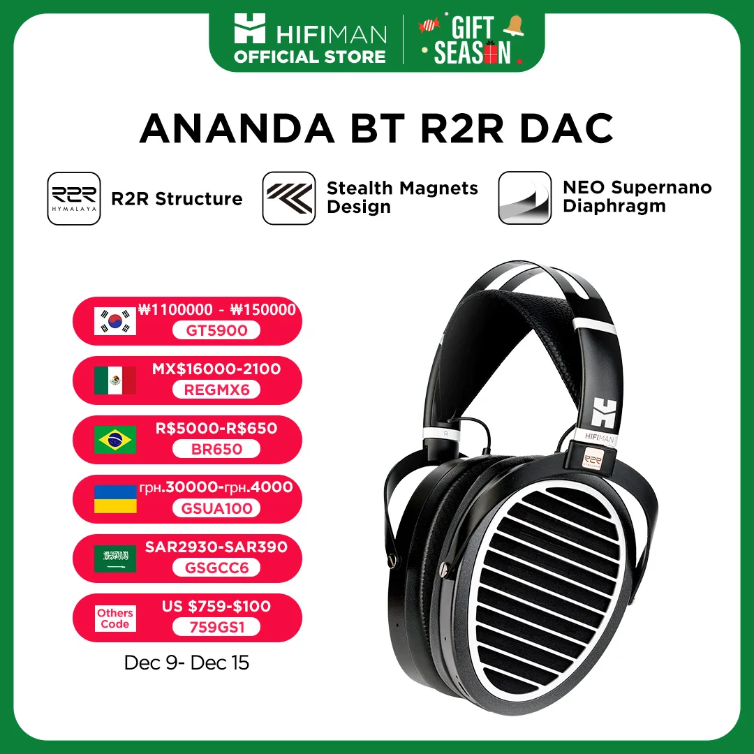 HIFIMAN ANANDA BT with R2R DAC and Stealth Magnets Open-Back Over-Ear Full-Size Planar Magnetic Headphone