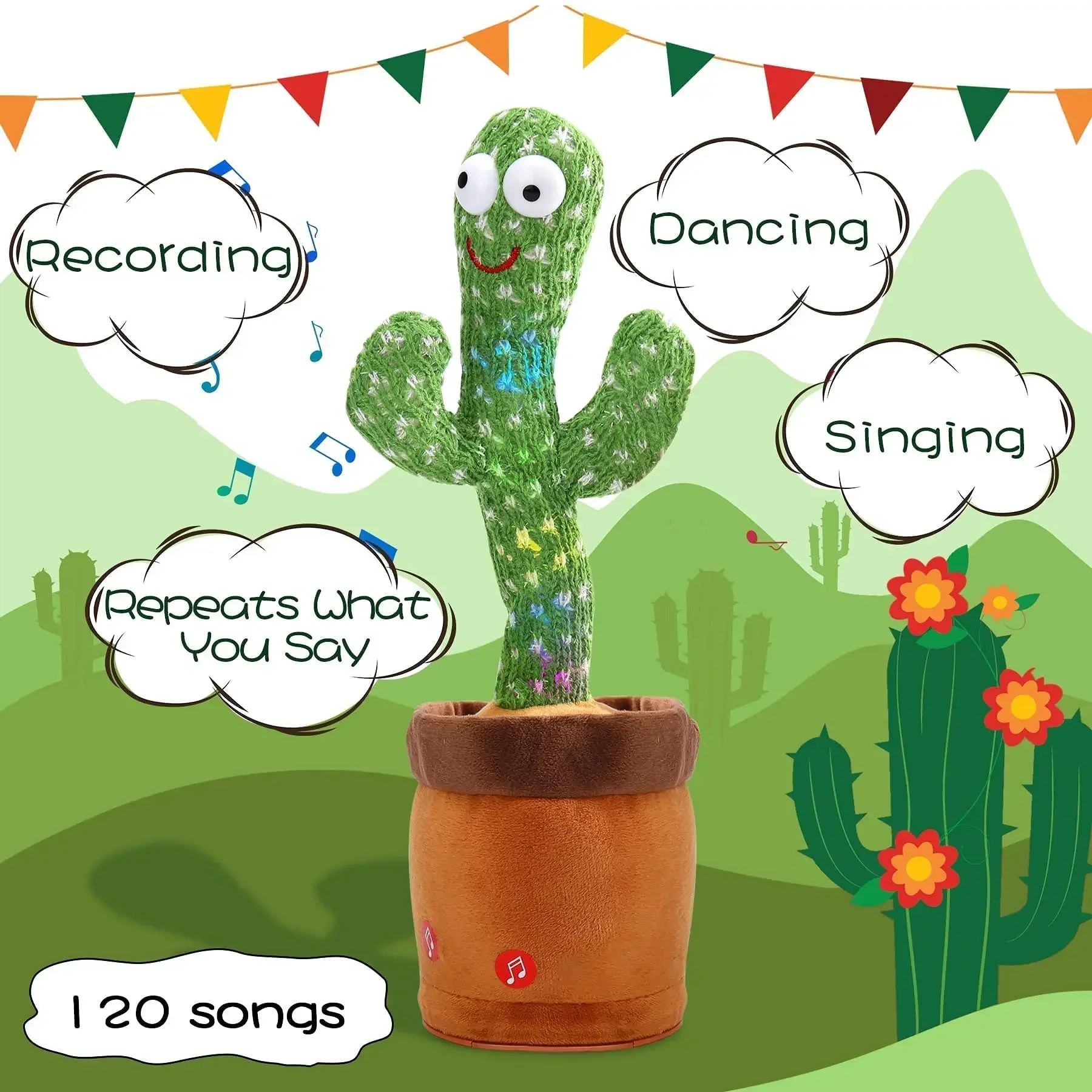 Electronic Plush Toys, Dancing Cactus, Repeat Talking, Singing, USB-Fueled Dancing, Early Education, Interactive, Funny Gift