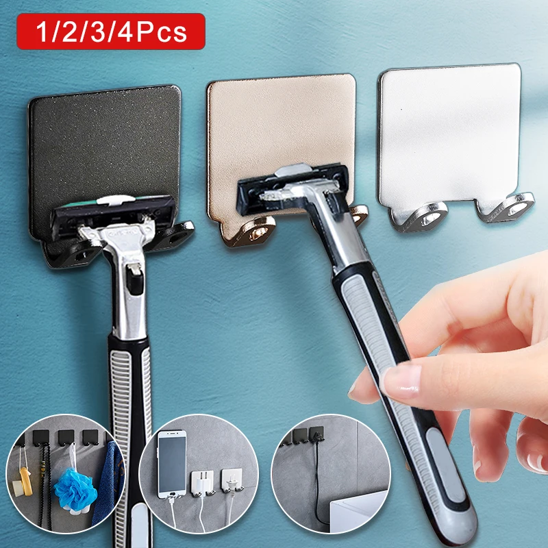 

Wall Mount Bathroom Hooks Stainless Steel Razor Towels Shelf Without Drilling Wall Shelves Kitchen Accessories Organization Hook