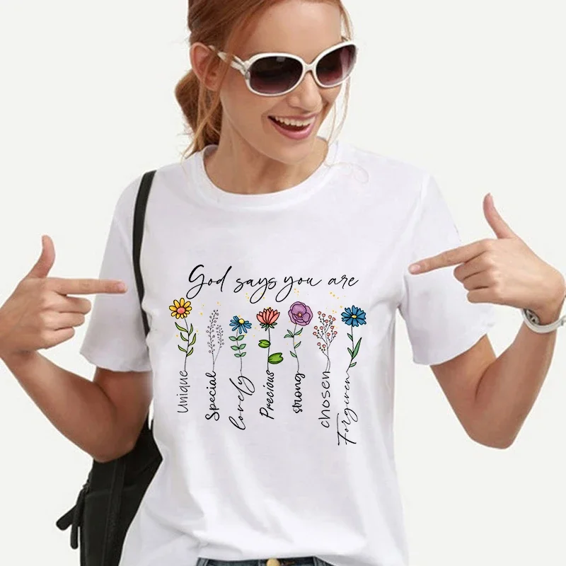 God Says You Are Unique Print Women T Shirt Tops Gospel Music Fashion Streetwear Tops Religion Faith Christian Tees Tshirt Femme