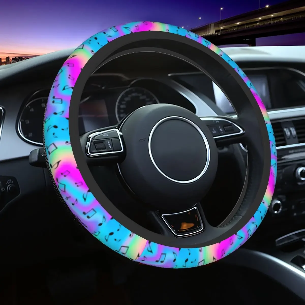 Drunk On Music Notes Steering Wheel Covers Universal 37-38cm Musician Guitar Breathable Steering Wheel Protector Car Accessories