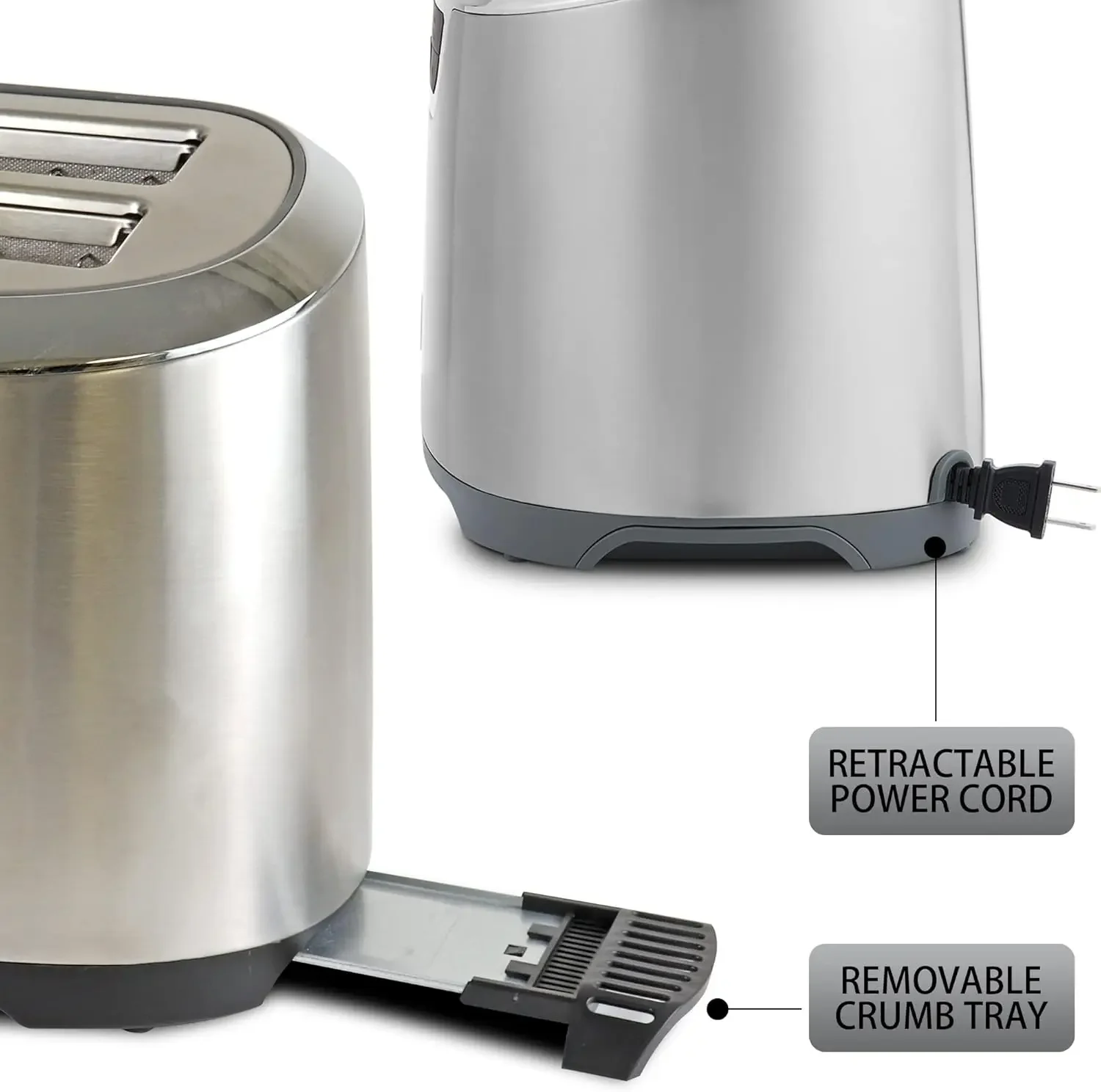 Elite Toaster 4 Slice Long Slot Auto-Lift Stainless Steel Adjustable Browning Defrost Digital Countdown Timer Retractable Cord T