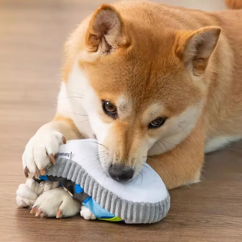 1Pc Dog Squeak Toy Teeth Grinding Bite Resistant Slippers Shape Puppy Chew Toy With Rope Pet Chewing Toys Dog Toys