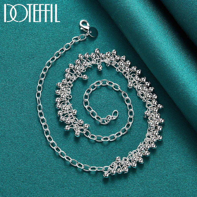 Women's 925 Sterling Silver Smooth Grape Bead Chain Necklace