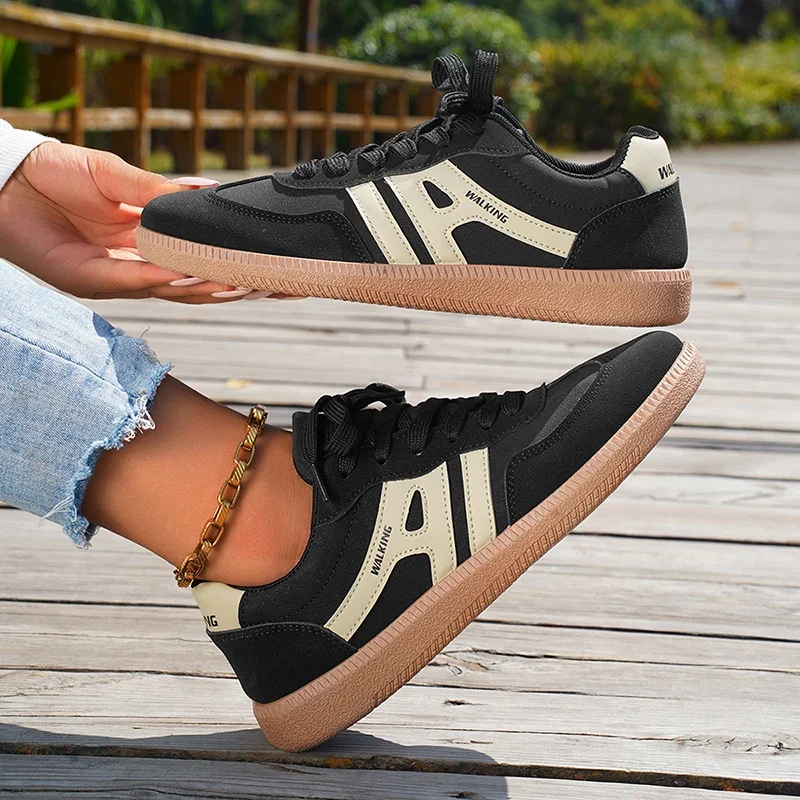 Mix Color Women\'s Autumn Sneakers Fashion Splicing Flat Heel Vulcanized Shoes Female Lace-Up Non-Slip Pu Leather Casual Shoes