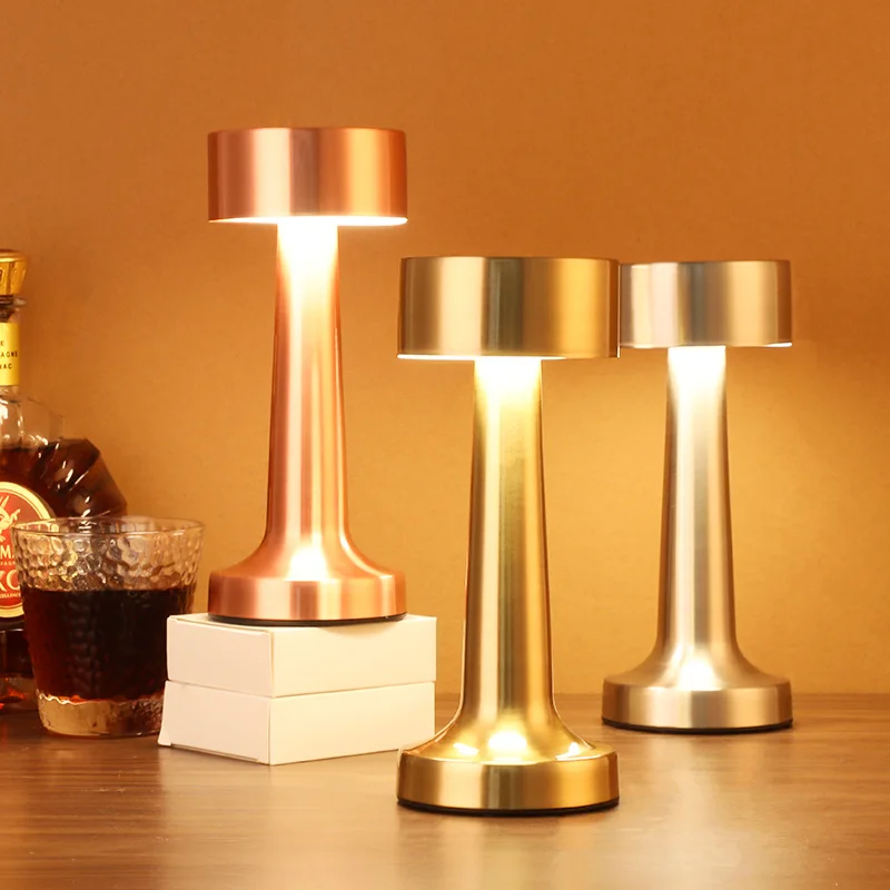 Retro LED Rechargeable Touch Metal Table Lamp 3 Colors dimmable Creative Ambient Lights Desk Lamp Bar Room Decor LED Night Light