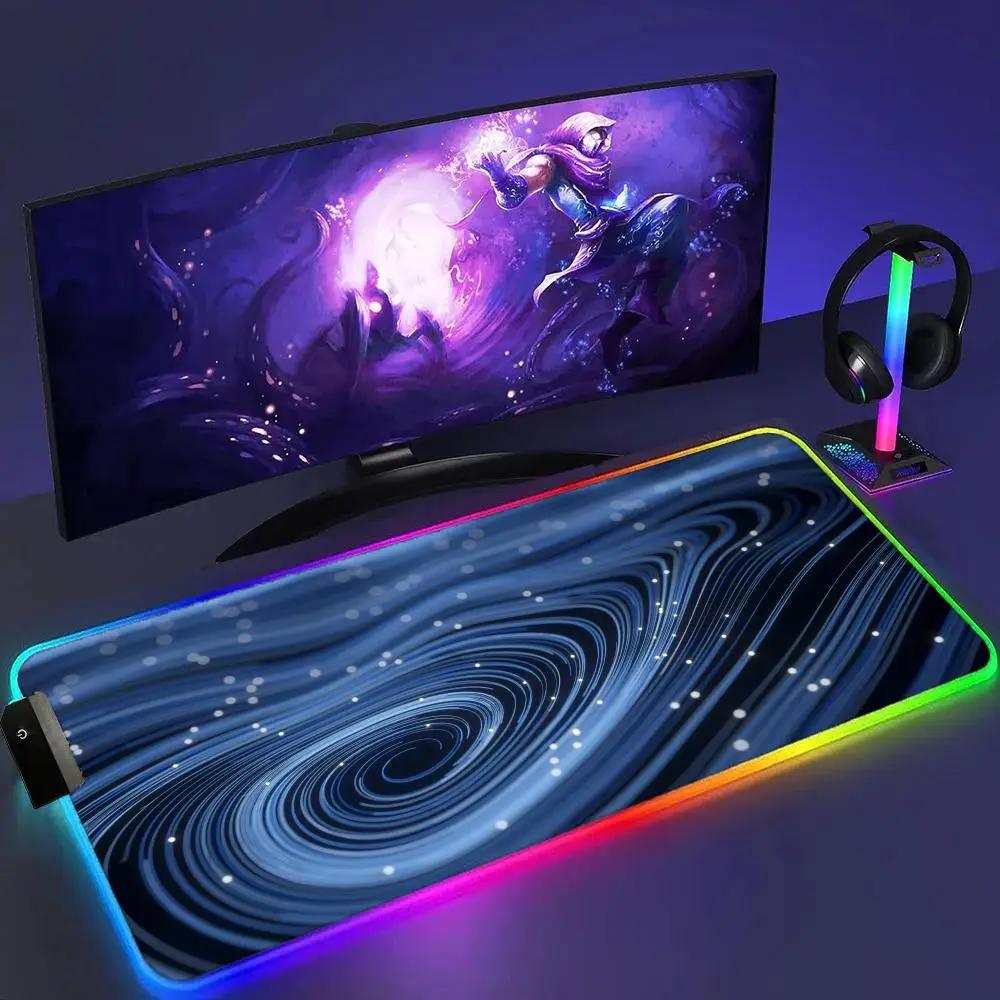 

Blue Fluid Mouse Pad XL RGB Gaming Mouse Pad Gamer Accessories Large LED Light Mousepads PC Computer Desk Mat with Backlit 30X60