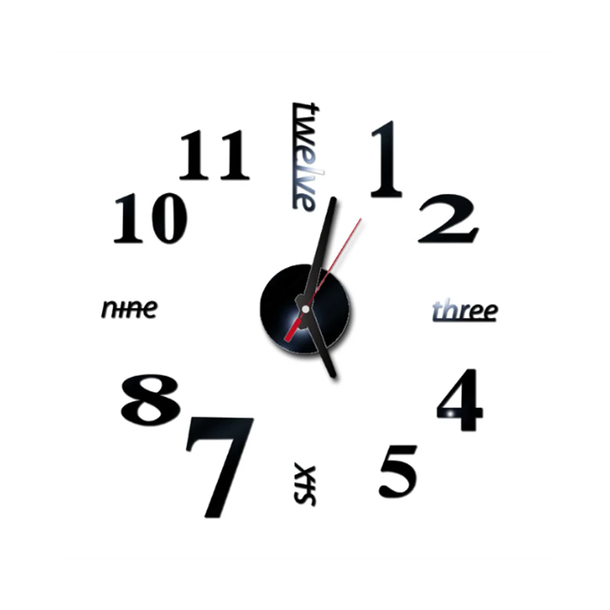 Reloj de pared 3D DIY, diseño moderno, relojes acrílicos grandes, para el hogar pegatina, decoración de habitación, reloj en la pared, números-Negro