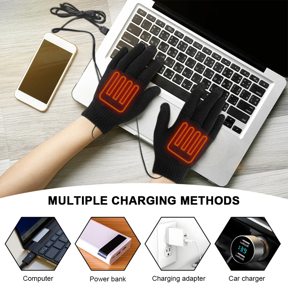 الكهربائية USB ساخنة قفازات محبوكة قفازات كاملة الأصابع عدم الانزلاق شاشة تعمل باللمس الحرارية الحياكة قفازات رشاقته الشتاء قفازات ركوب الدراجات