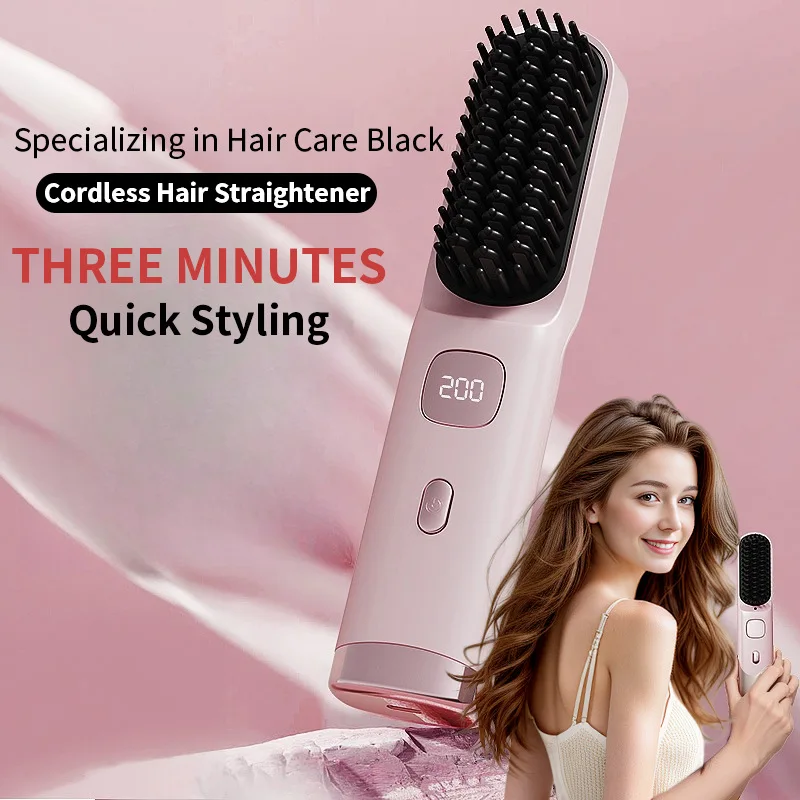 

HIENA Straight Hair Comb For Women Wireless Negative Ion Curling Iron Portable Cordless Hair Curler Hairdressing Accessories