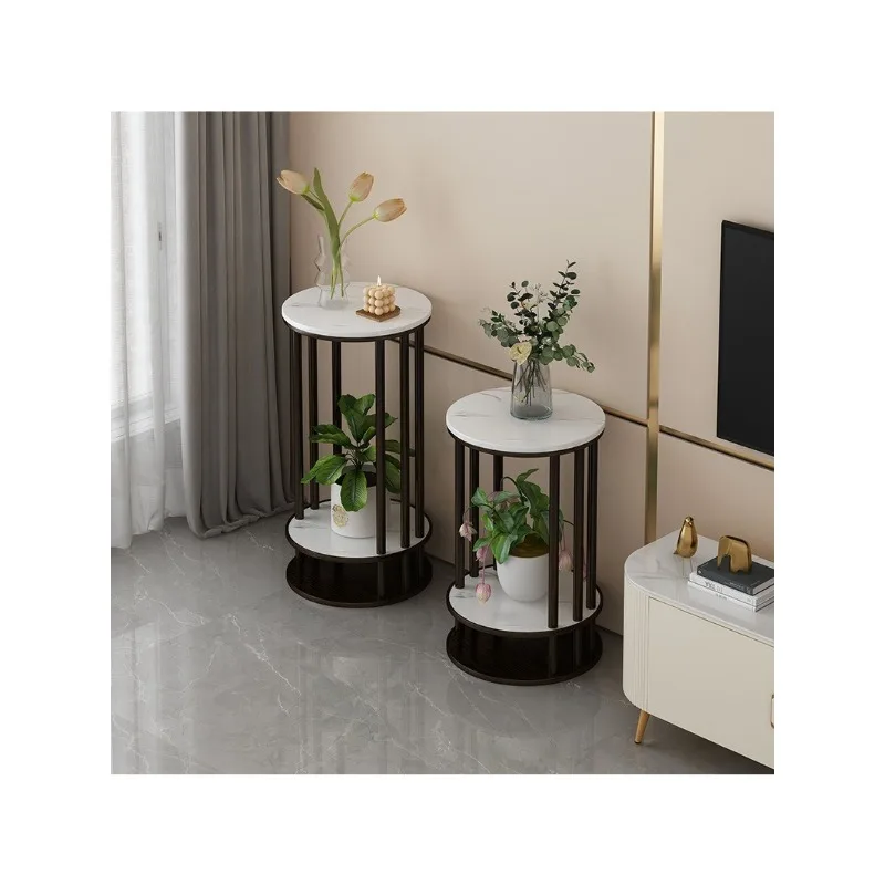 Light luxury rock slab pattern solid wood flower stand,living room floor-to-ceiling balcony shelf, succulent flower pot bracket