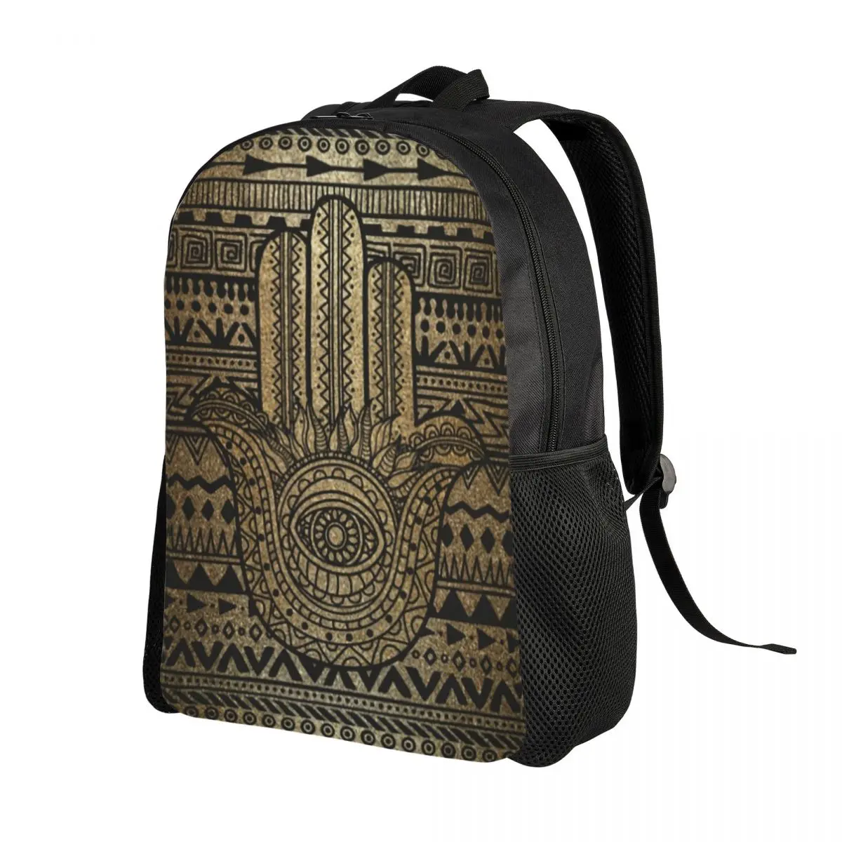 Custom Golden Amulet Hamsa Hand Laptop Backpack Men Women Fashion Bookbag for School College Students Hand Of Fatima Bags