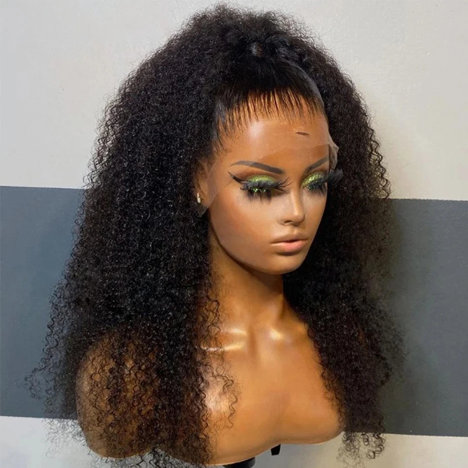 Preplucked 180 Density Kinky Curly Long Black Lace Front Wig For Women Baby hair Hairline Soft Glueless 26 InchDaily