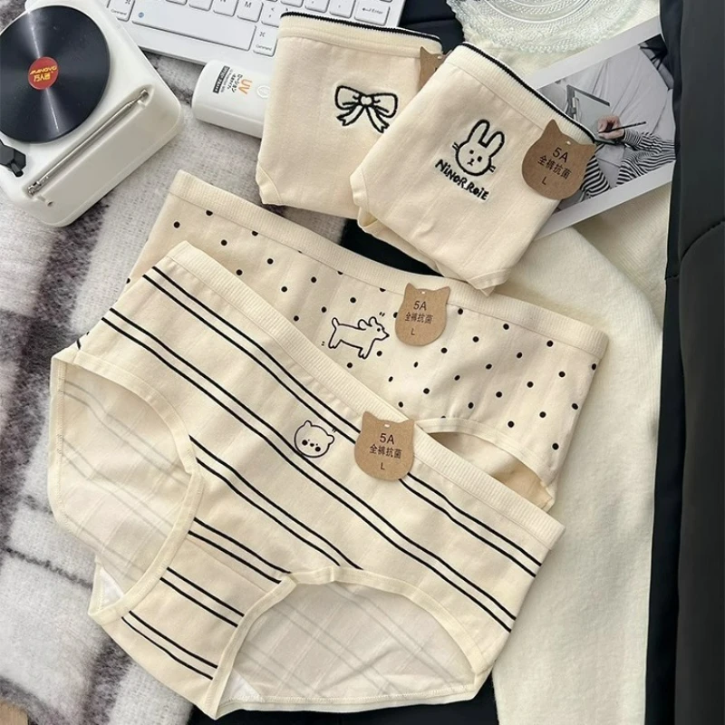 

Cute Antibacterial Cotton Ladies Underwear Triangle Pants Mid-Waist Female Cotton Cartoon Triangle Underpants Intimates Briefs