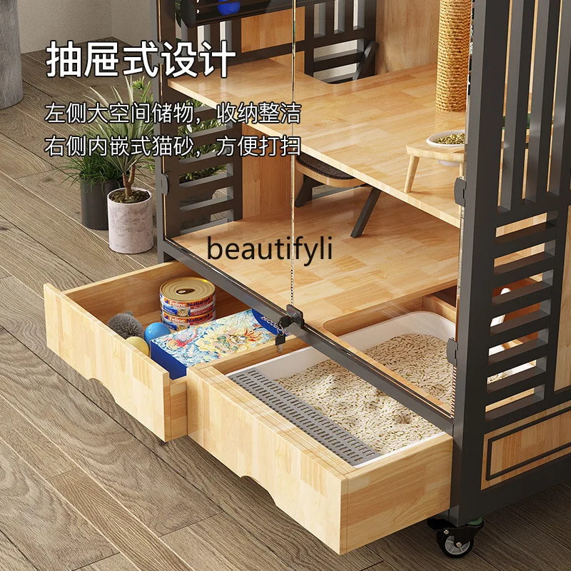 

A36 Cat house, villa three-story solid wood large luxury household cat house cage cat coffee, cabinet customization
