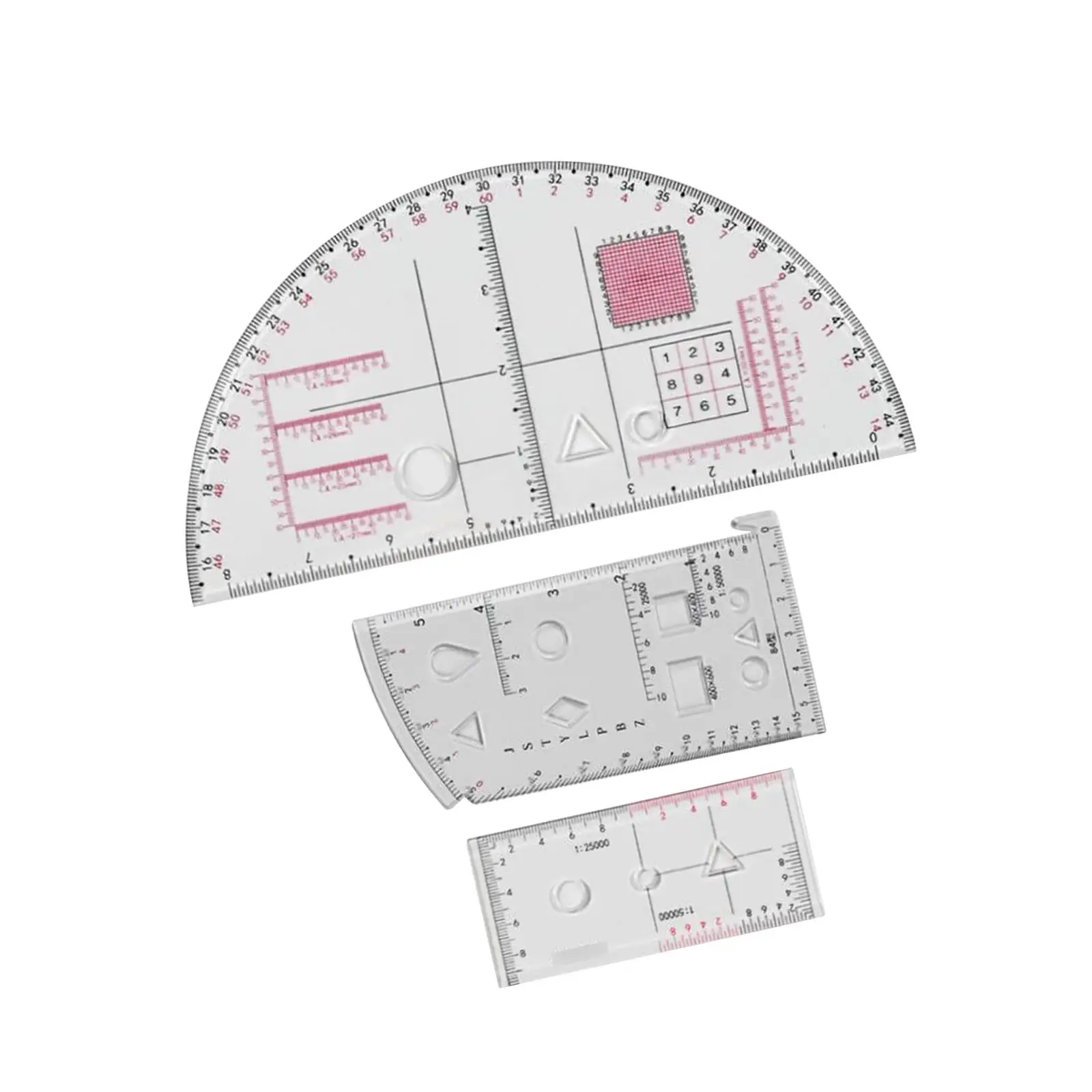 3Pcs Math Protractor Learning Tool Lightweight Measuring Tool Geographic Coordinate Ruler for Office Woodworking Home