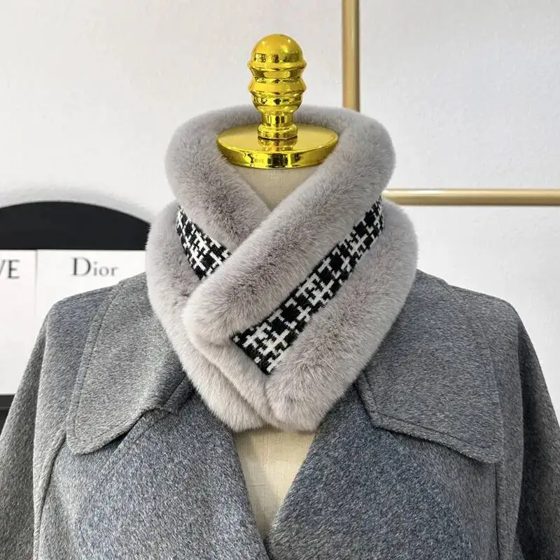 Real Rex Rabbit Fur Scarf Winter Russian Natural Fur Ring Scarf For Women Hand Knitted Fur Scarves Thick And Warm Neckwarmer view 6