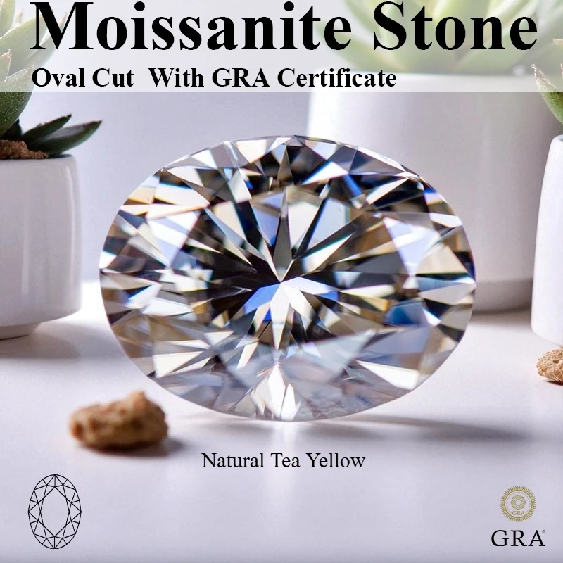 

Top Quality Moissanite Stones Oval Cut Natural Tea Yellow Loose Gemstone with Certificate Jewelry Making