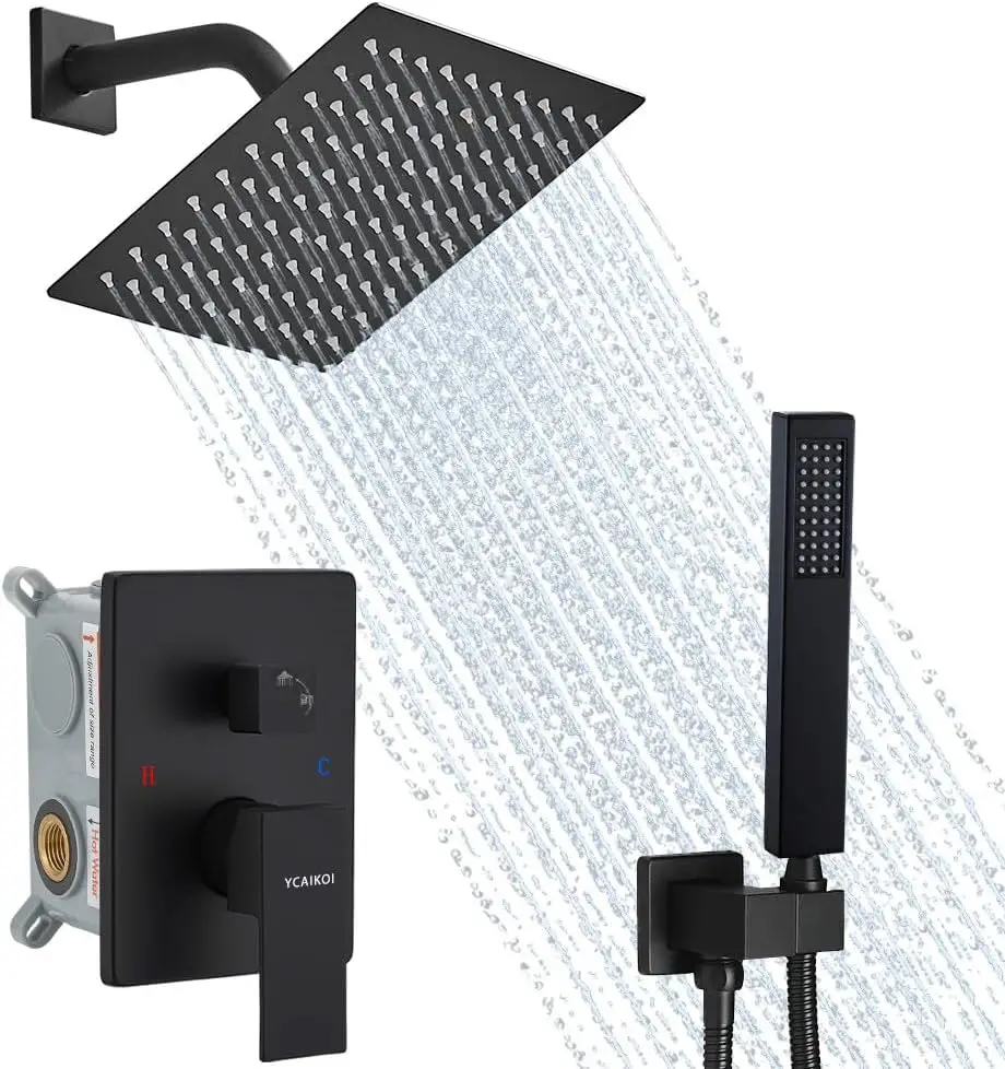 

Matte Black Shower System with High Pressure Rain and Handheld, Wall Mount Faucet Set for Bathroom, Includes Rough-in Valve