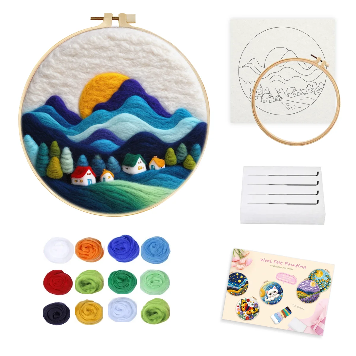 GATYZTORY Wool Painting Funny Wool Needle Felt Kit Handmade DIY Wool Felting Paint Embroidery Mountain Landscape Decor New