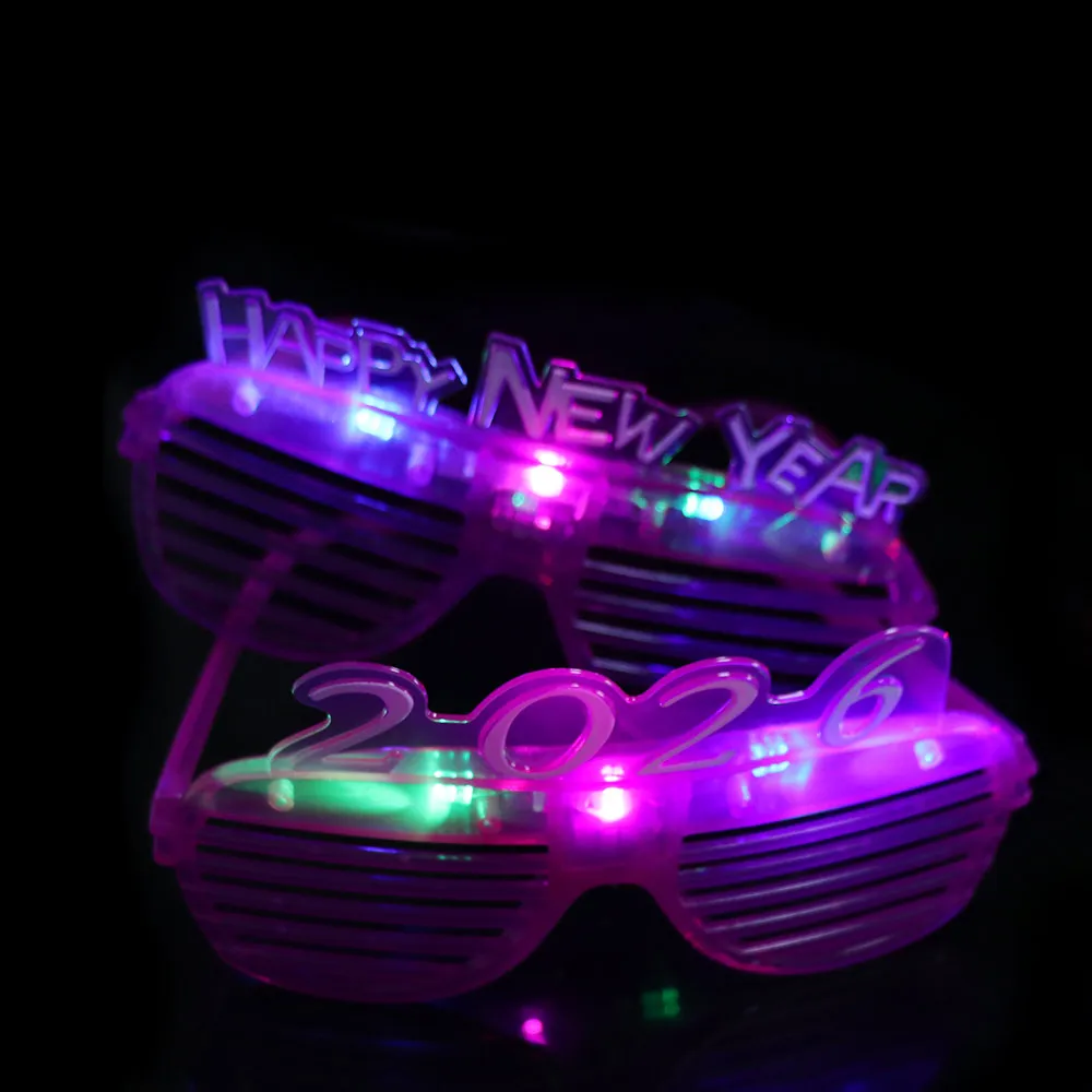 

LED Glow 2026New Year Glow Glasses Number Letter Square/Love Heart Shape 2026 LED Glow Glasses Plastic Photographic Ornaments