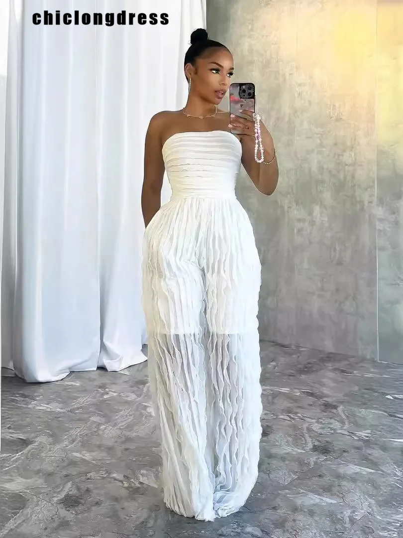 

Summer Fashion Ruffle Strapless Jumpsuit Women Sexy Strapless High Waisted Wide Leg Jumpsuit Women