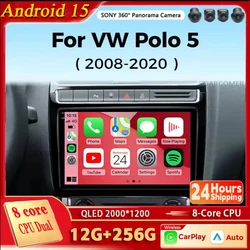 Android 15 Multimedia Video Player For VW Volkswagen POLO 5 2008-2017 Vento Carplay Android 15 Auto Car Radio stereo 48EQ 2 din